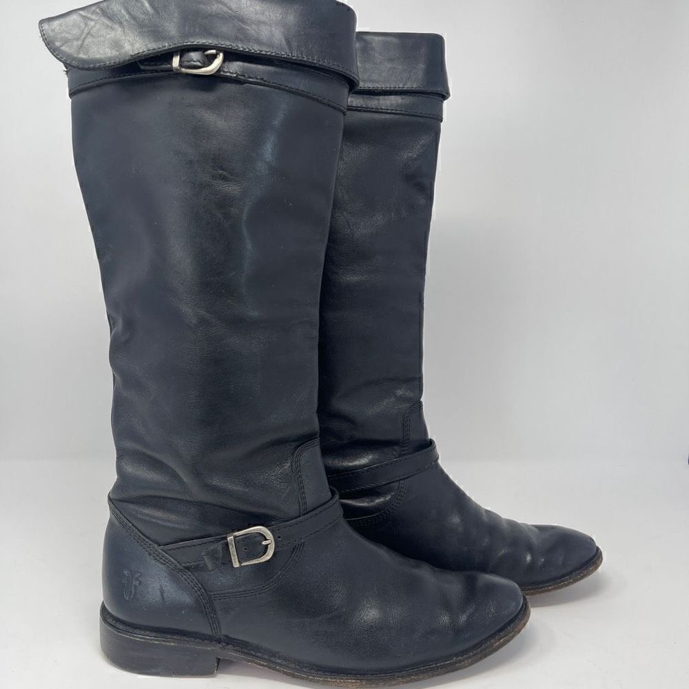 Frye Women's Knee-High Leather Pull-On Riding Boots Black Size 7